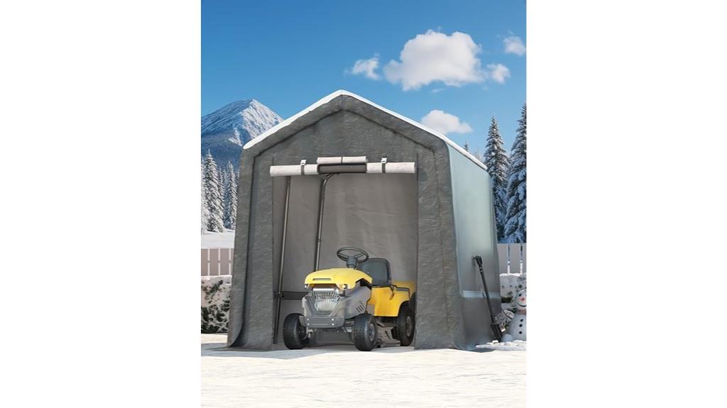 large outdoor shed with roll up door